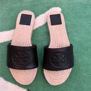 Tory Burch Black and Cream Slide Sandals